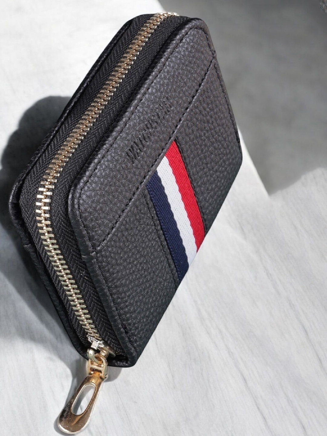 

WATCHSTAR Men Zip Detail Leather Card Holder, Black