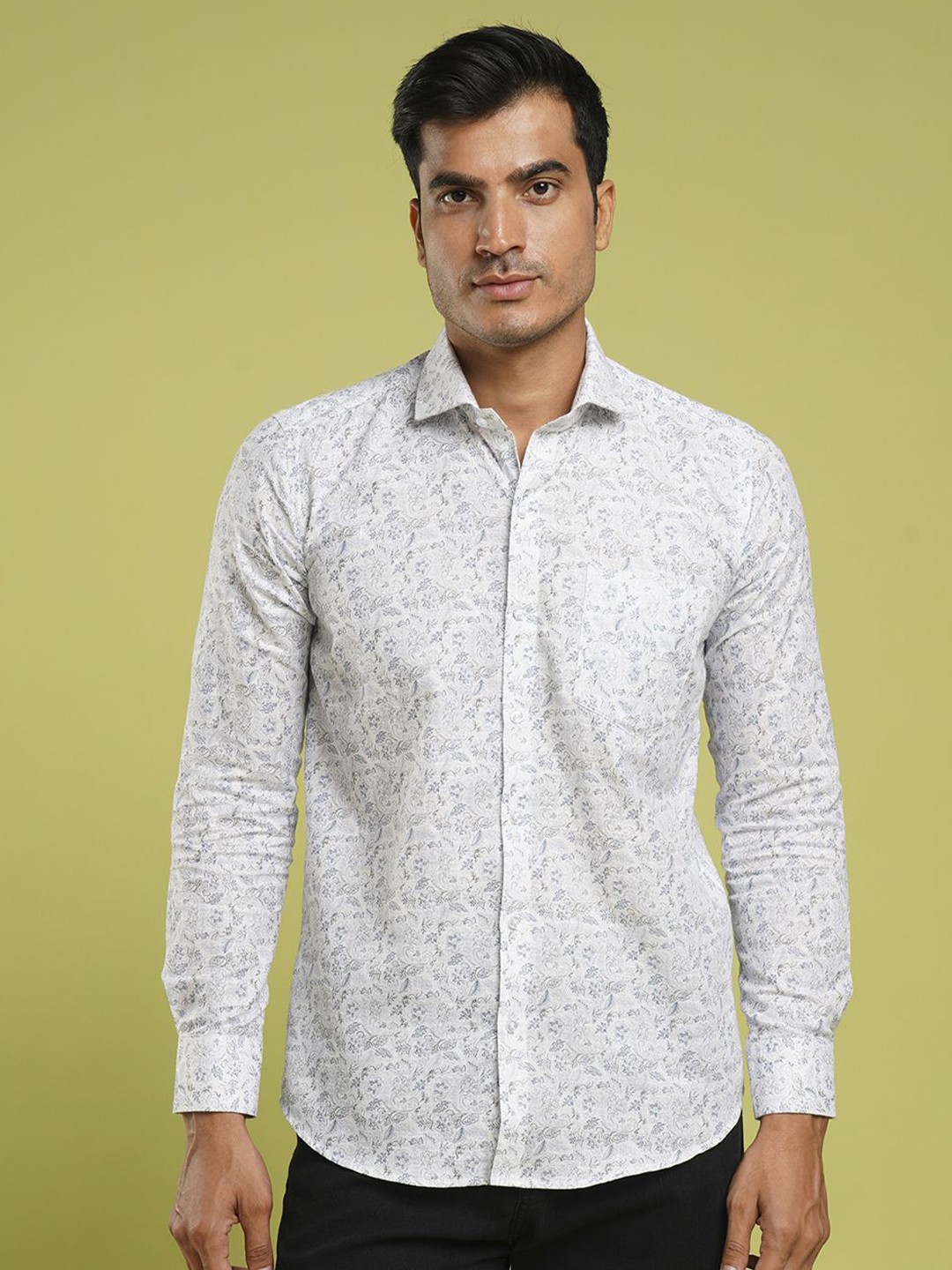 

John Philips Men Slim Fit Floral Opaque Printed Casual Shirt, Blue