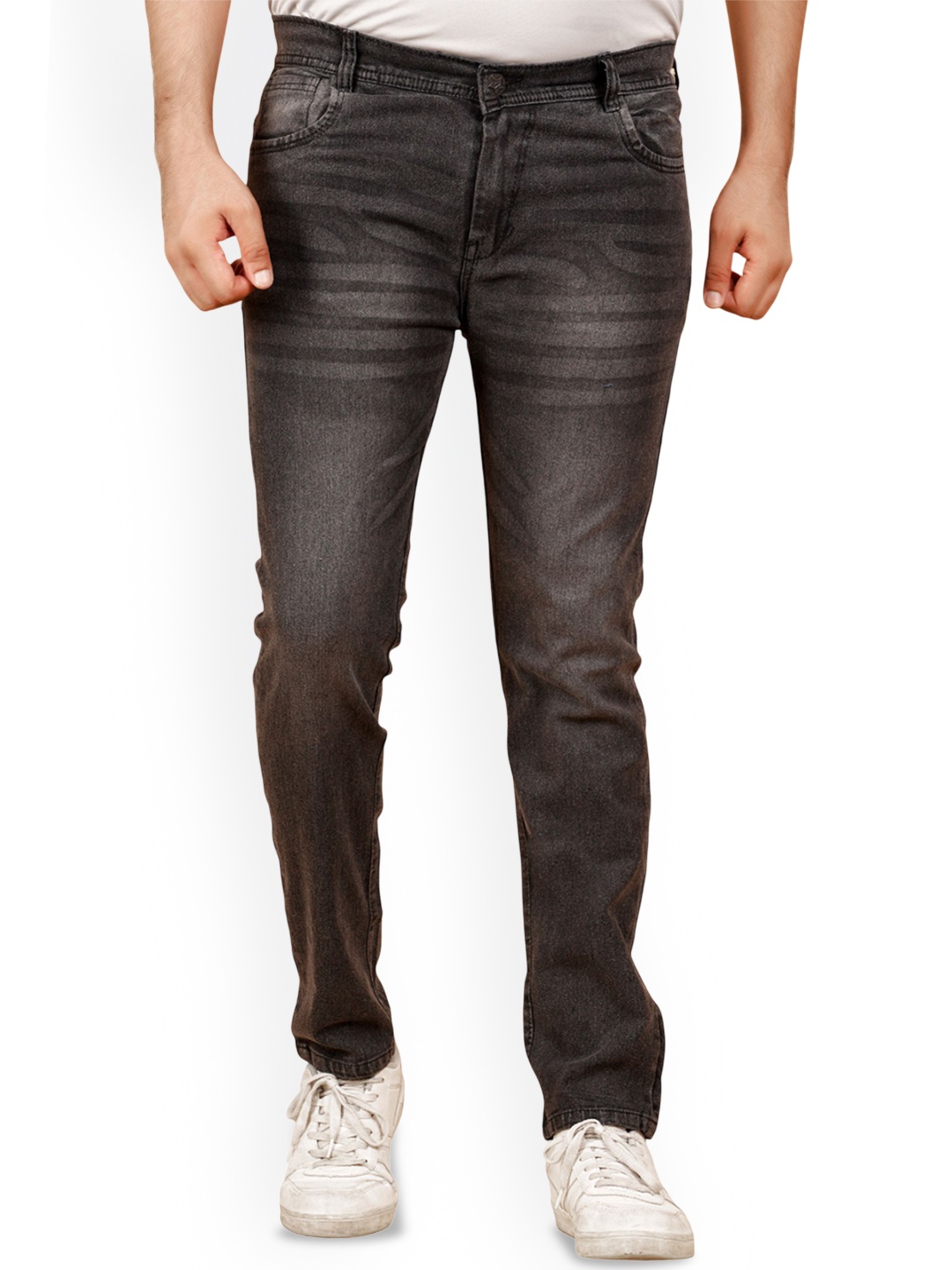 

COMFITS Men Classic Low Distress Light Fade Stretchable Jeans, Grey