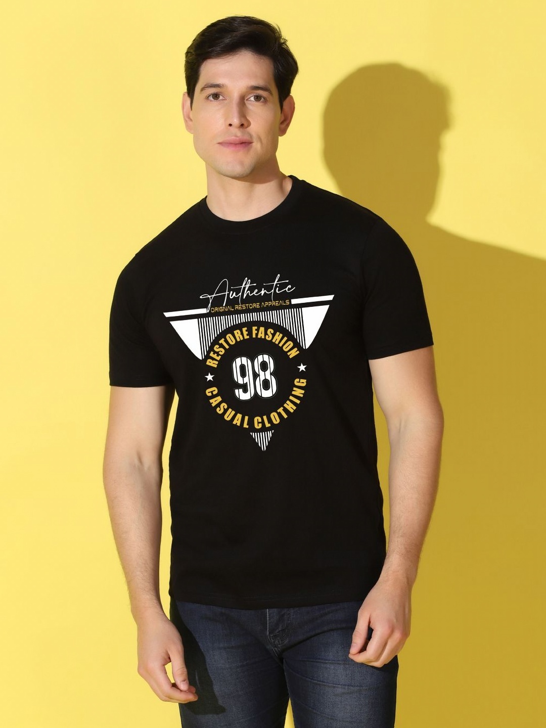 

WOOSTRO Men Typography Printed Slim Fit T-shirt, Black