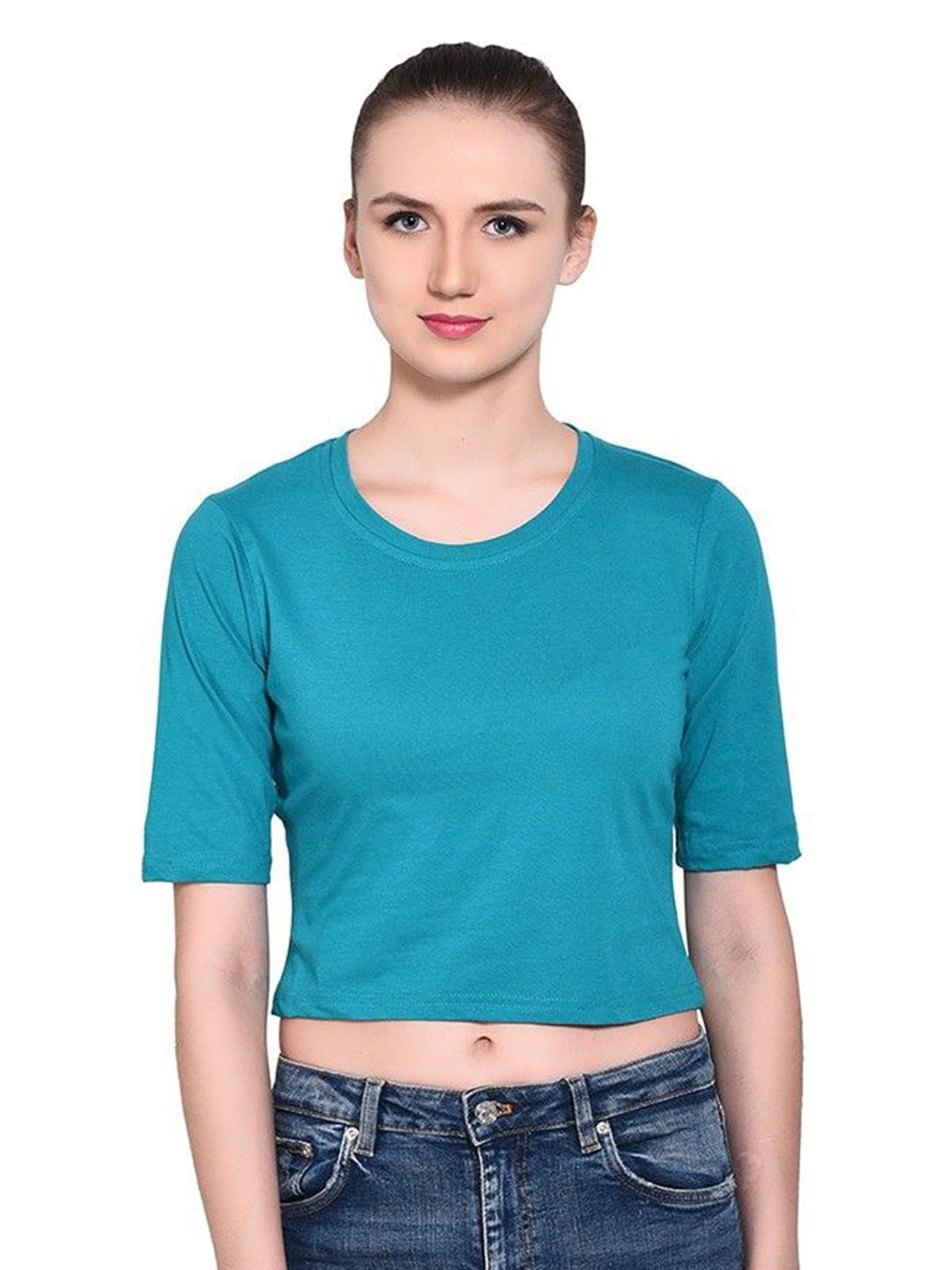 

BEYOU FASHION Women Drop-Shoulder Sleeves Raw Edge Slim Fit T-shirt, Green