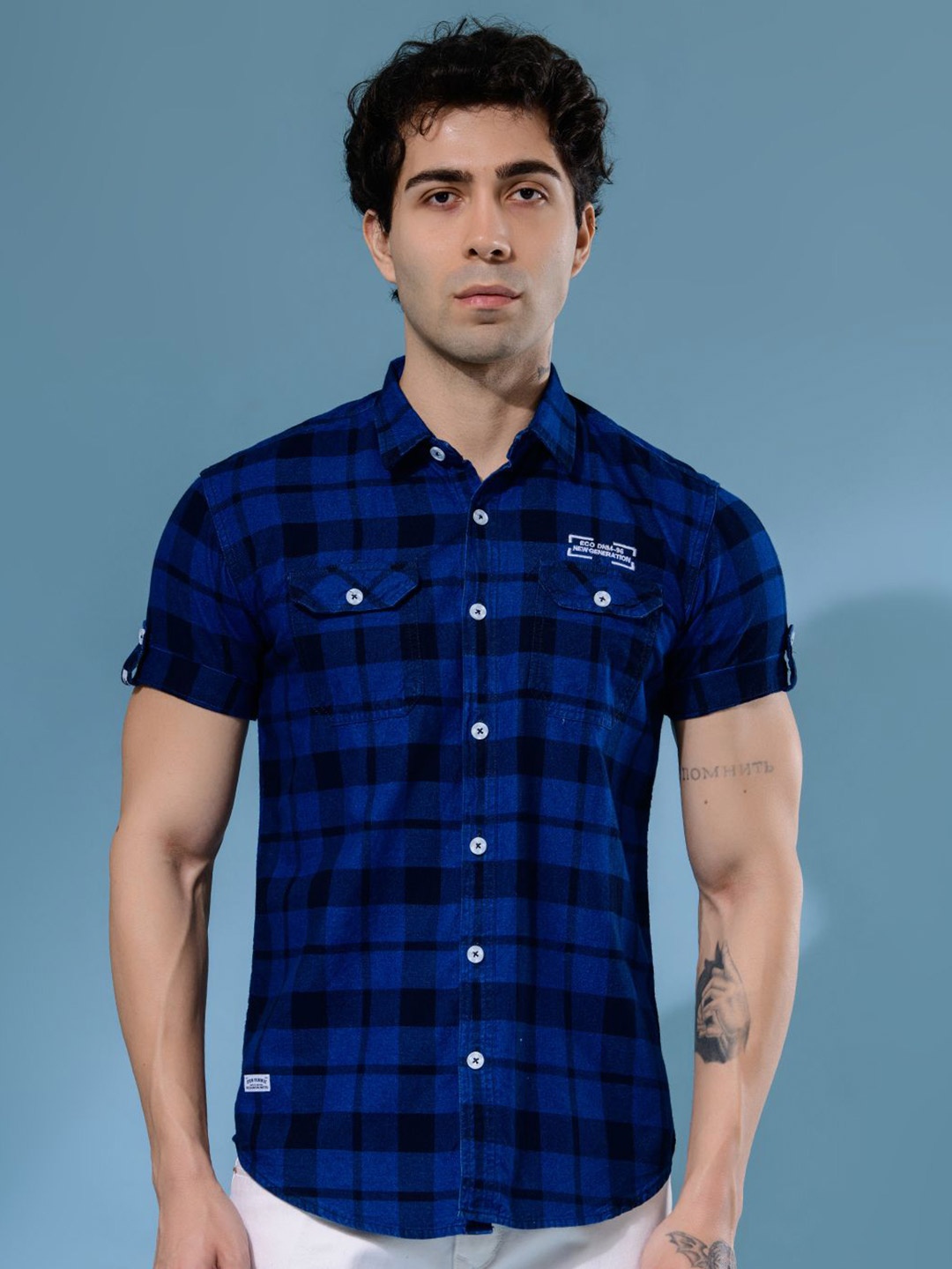 

Albion By CnM Men Comfort Opaque Casual Shirt, Blue