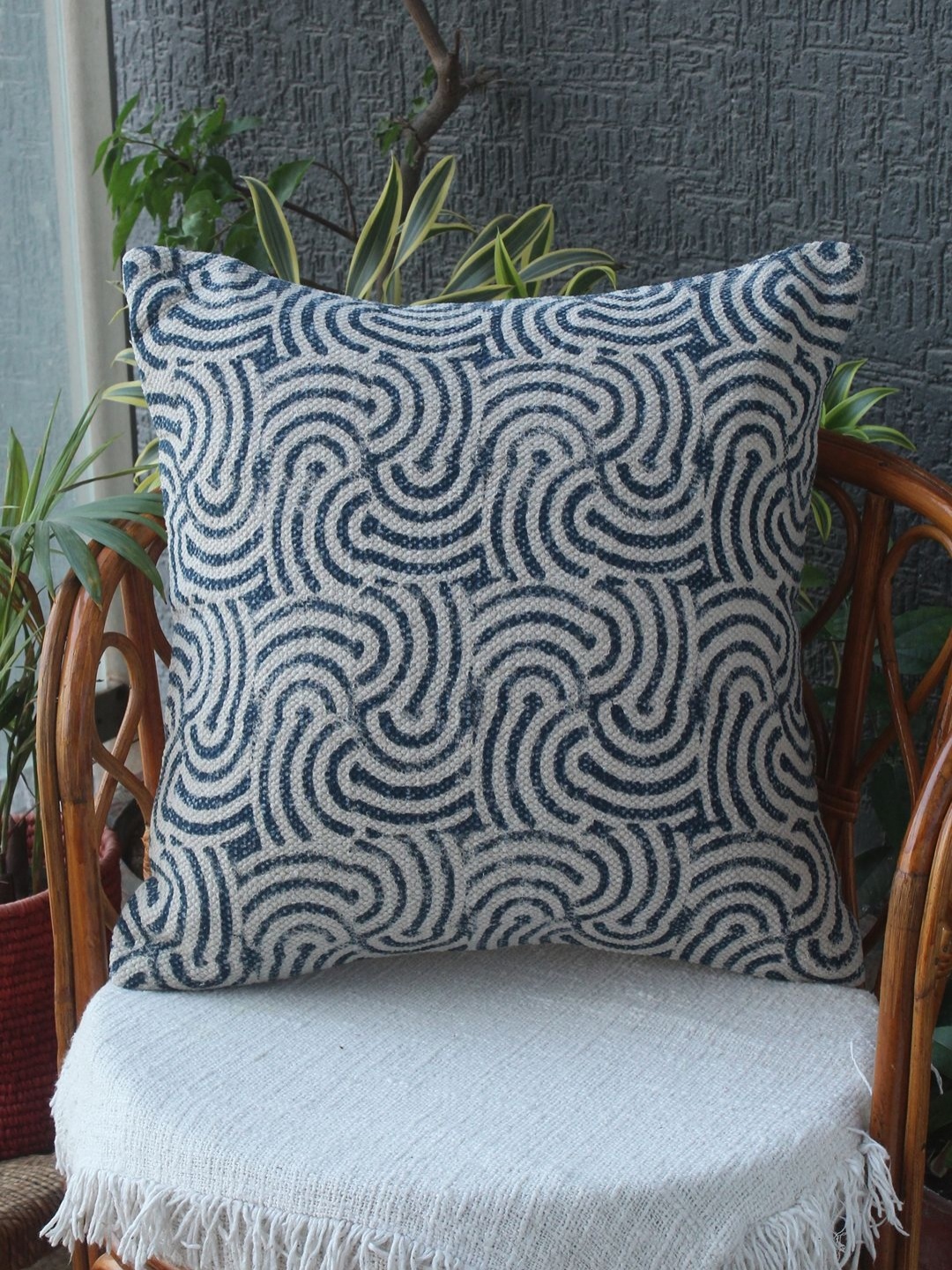 

Weaves of Tradition Off White & Blue Ethnic Motifs Square Cushion Covers