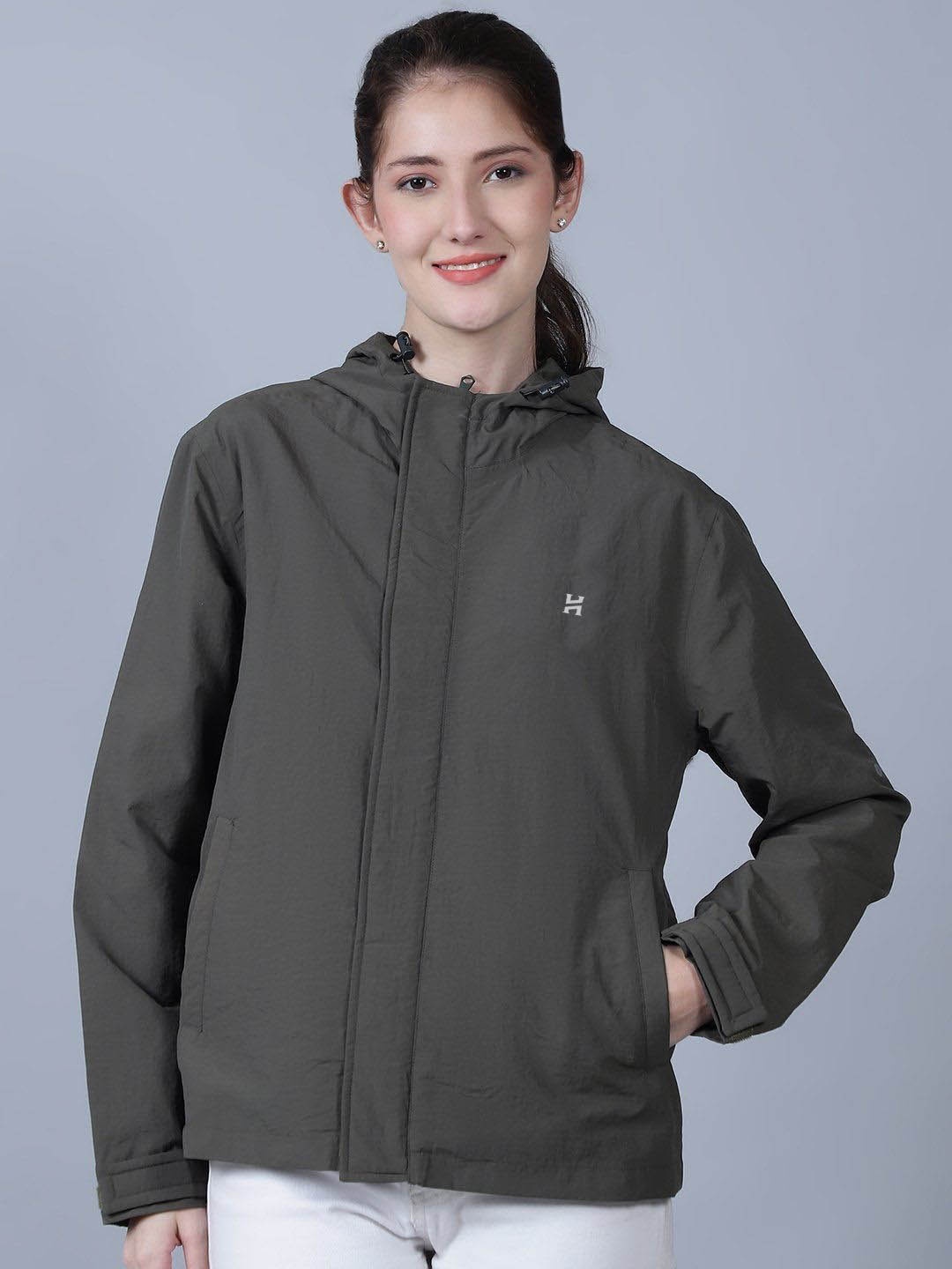 

HOUSE OF VEDAS Waterproof Hooded Rain Jacket, Olive