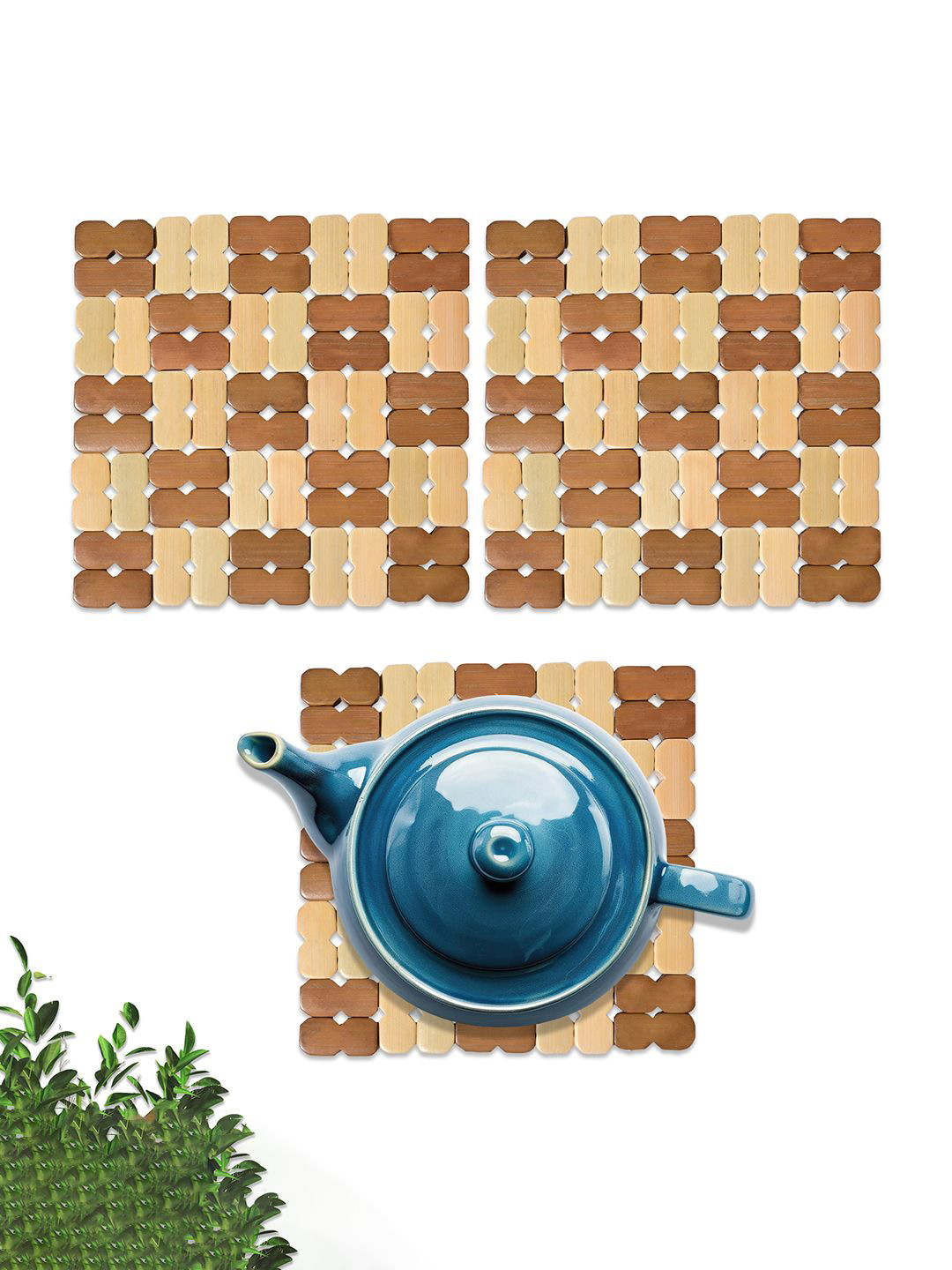 

Kuber Industries 3-Pcs Beige & Cream Wooden Square TeaCoaster, Brown