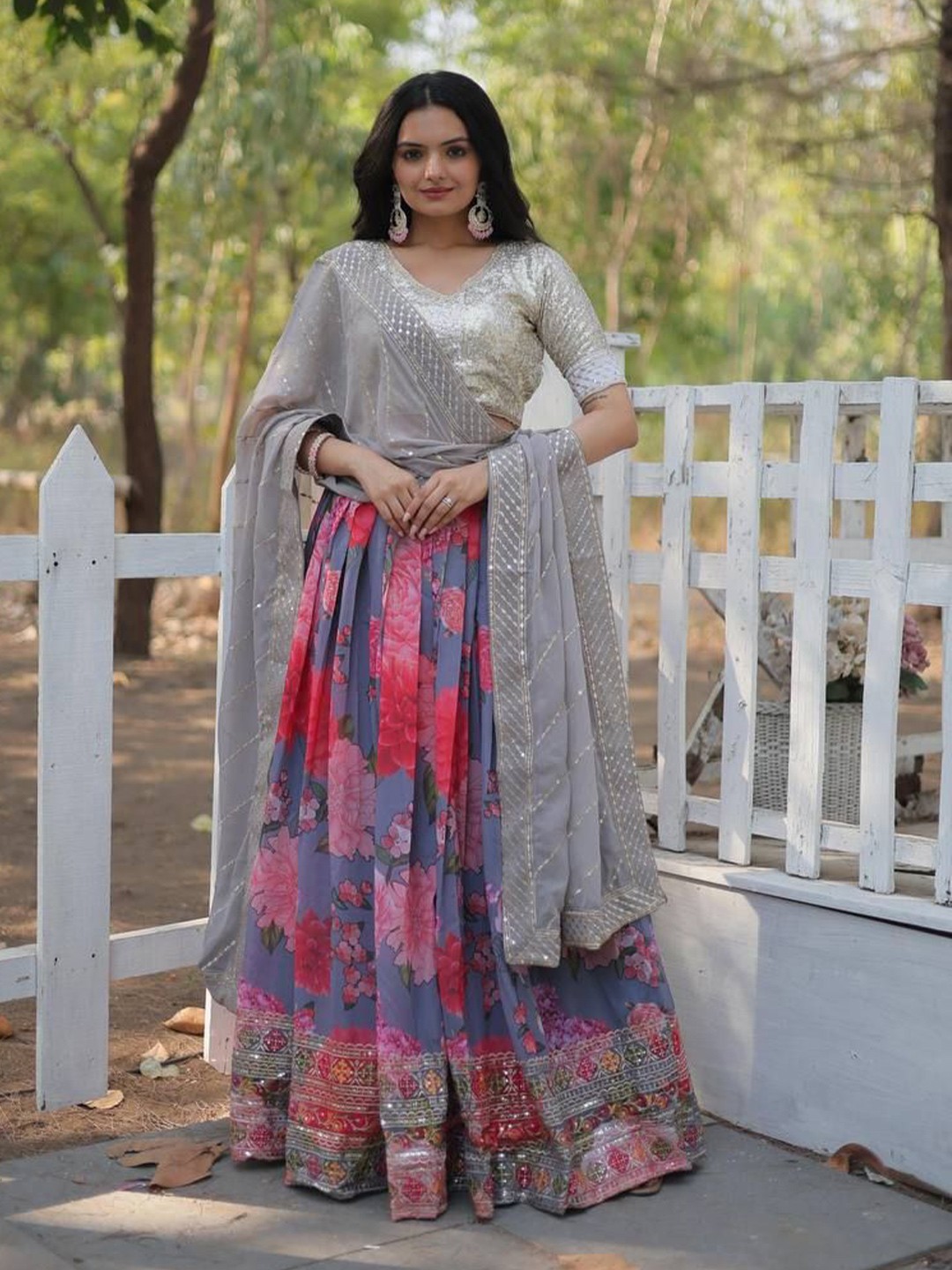 

ZIBLON Embellished Sequinned Ready to Wear Lehenga & Unstitched Blouse With Dupatta, Grey