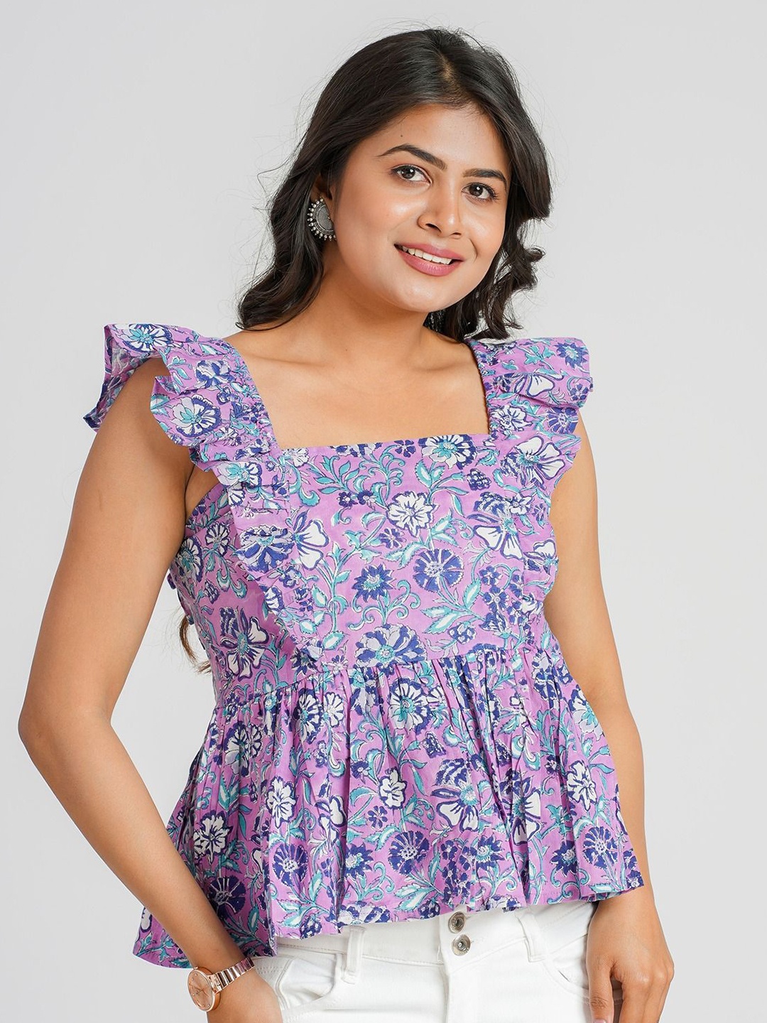 

Cotton Curio Pure Cotton Block Printed Tunic, Purple