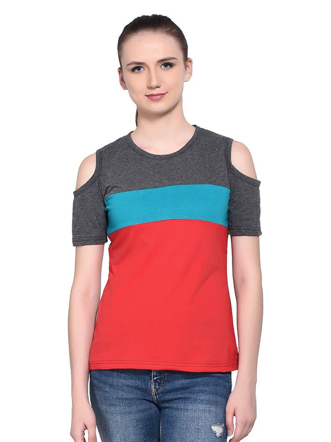 

BEYOU FASHION Women Colourblocked Pockets Slim Fit T-shirt, Multi