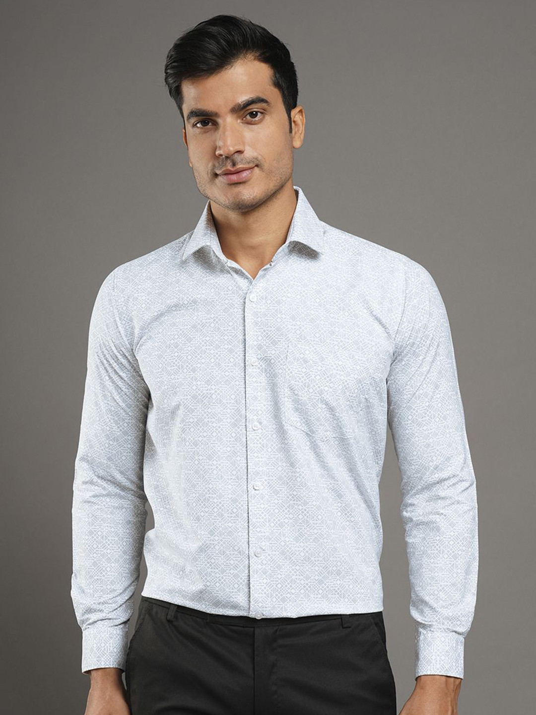 

John Philips Men Slim Fit Floral Opaque Printed Casual Shirt, Grey