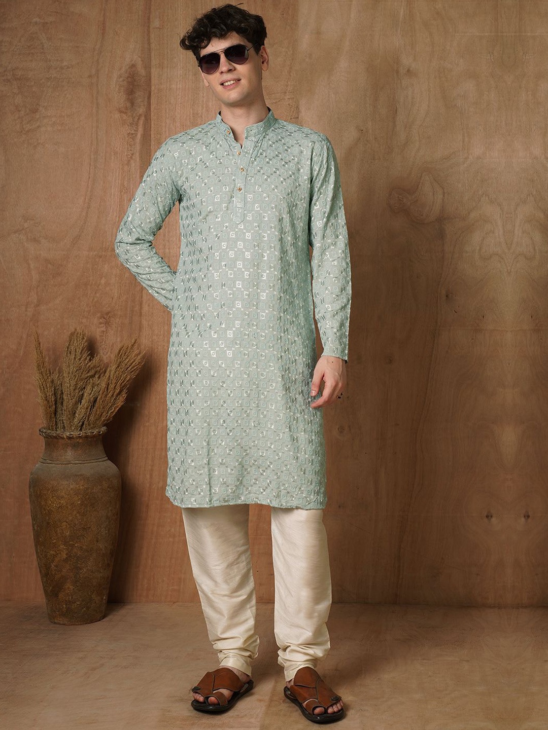 

TRYBUY.IN Men Ethnic Motifs Printed Chikankari Indie Prints Kurta, Multi