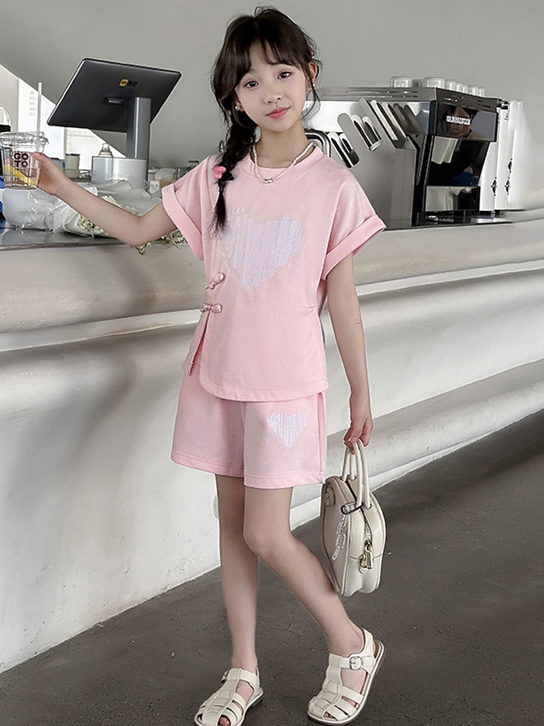 

LULU & SKY Girls Printed T-shirt with Shorts, Pink
