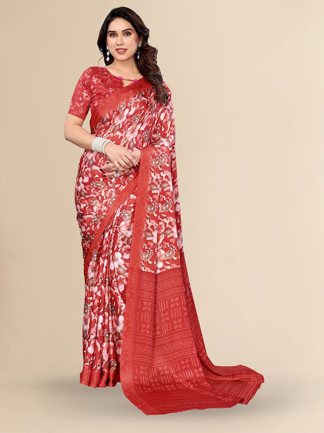 

Moda Rapido Floral Silk Blend Saree, Red
