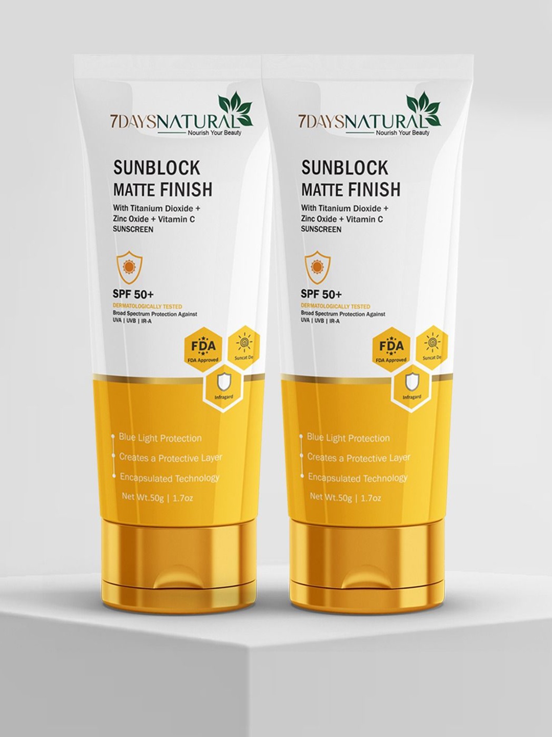 

7DAYS Natural Set Of 2 Sunblock Matte Finish SPF 50+ Sunscreen- 50 g Each, White