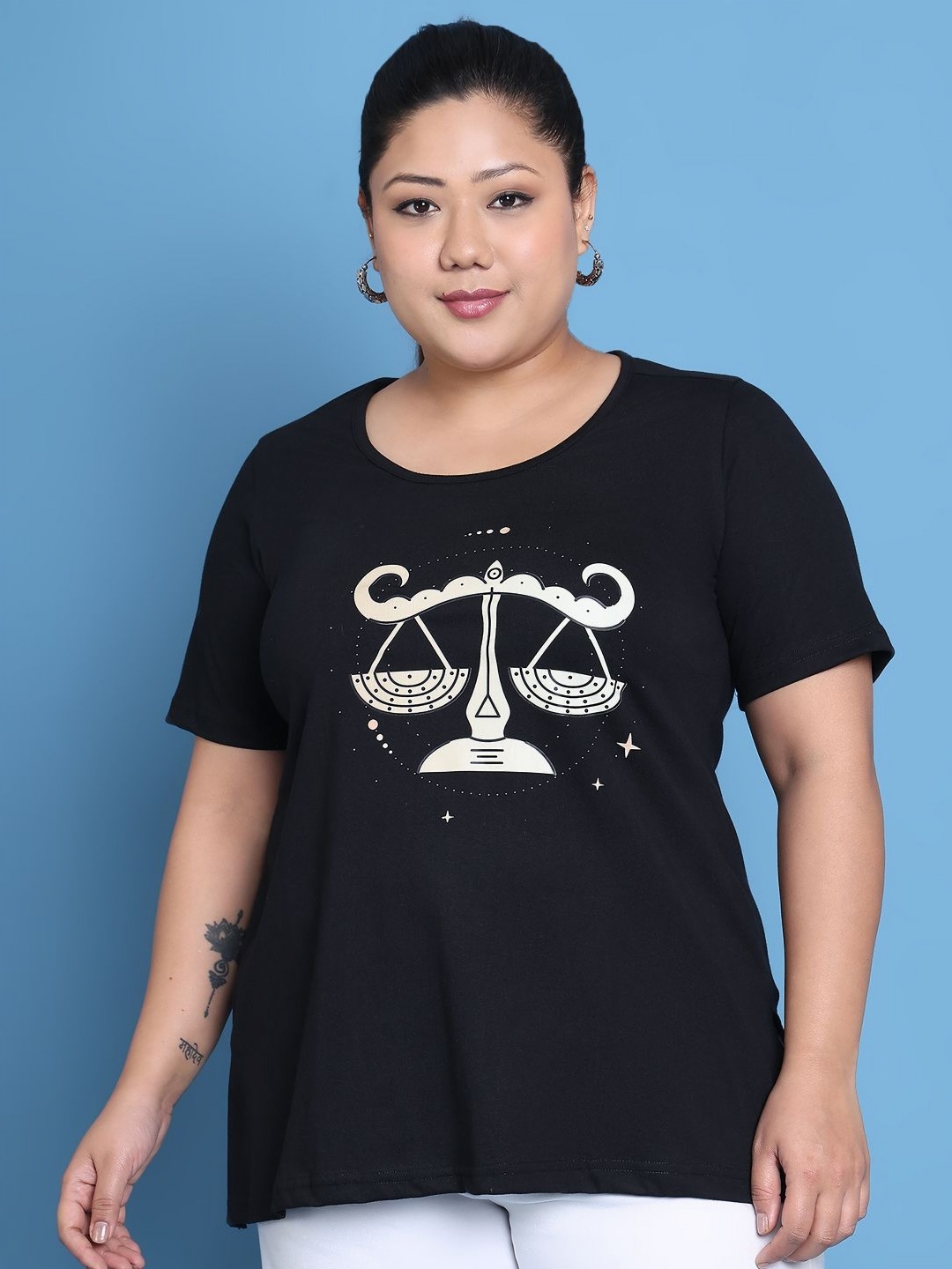 

theRebelinme Women Printed T-shirt, Black