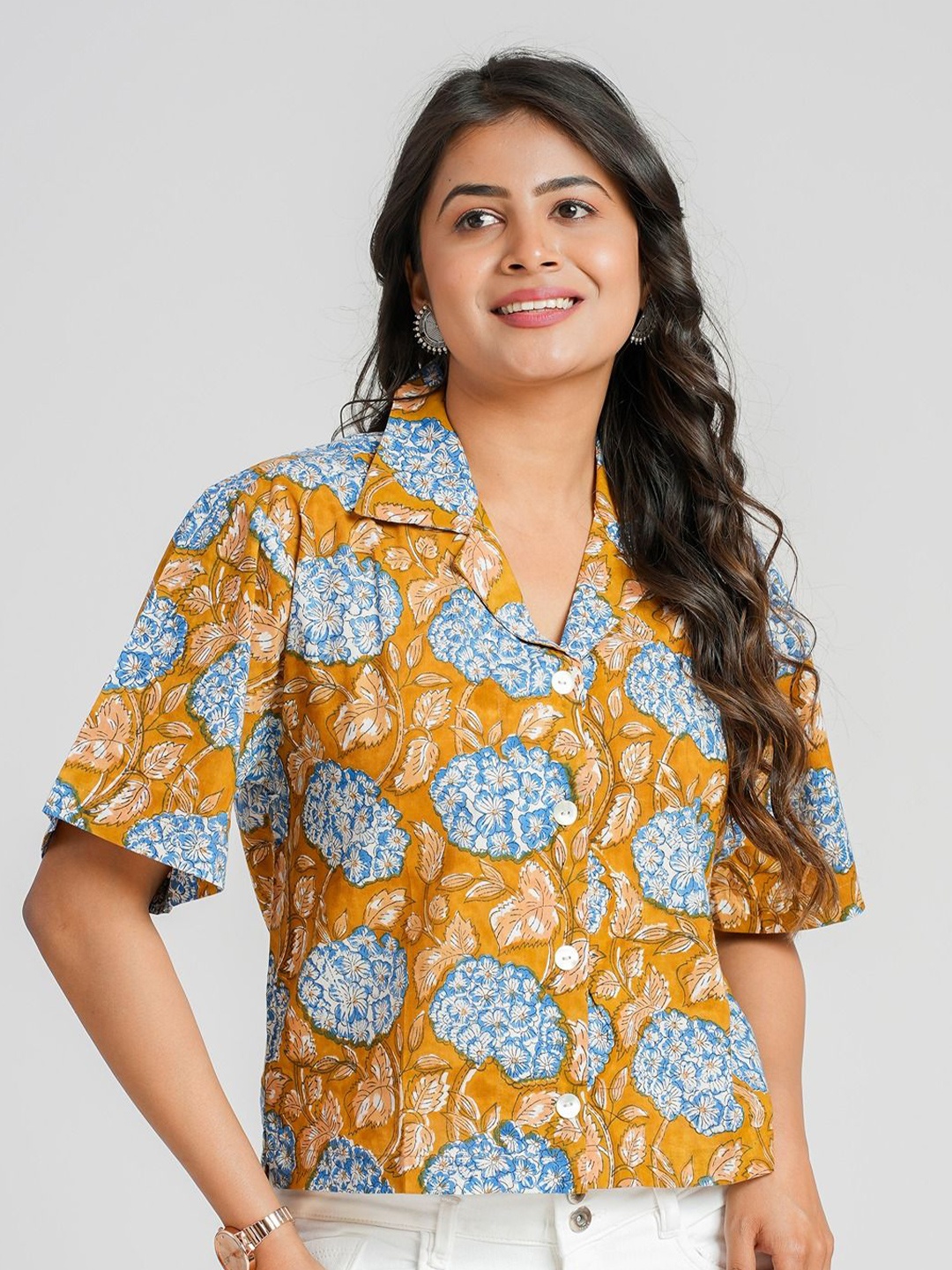

Cotton Curio Cotton Block Printed Shirt, Brown