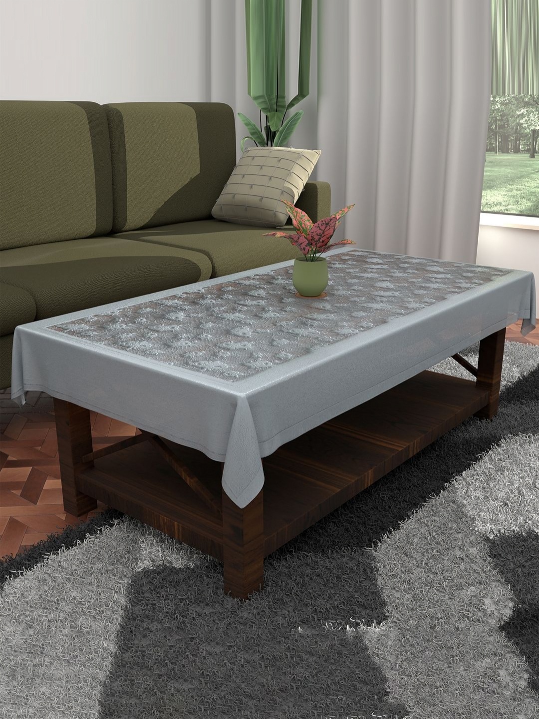 

Aura Grey Floral Cotton 4-Seater Table Cover with Embroidered details