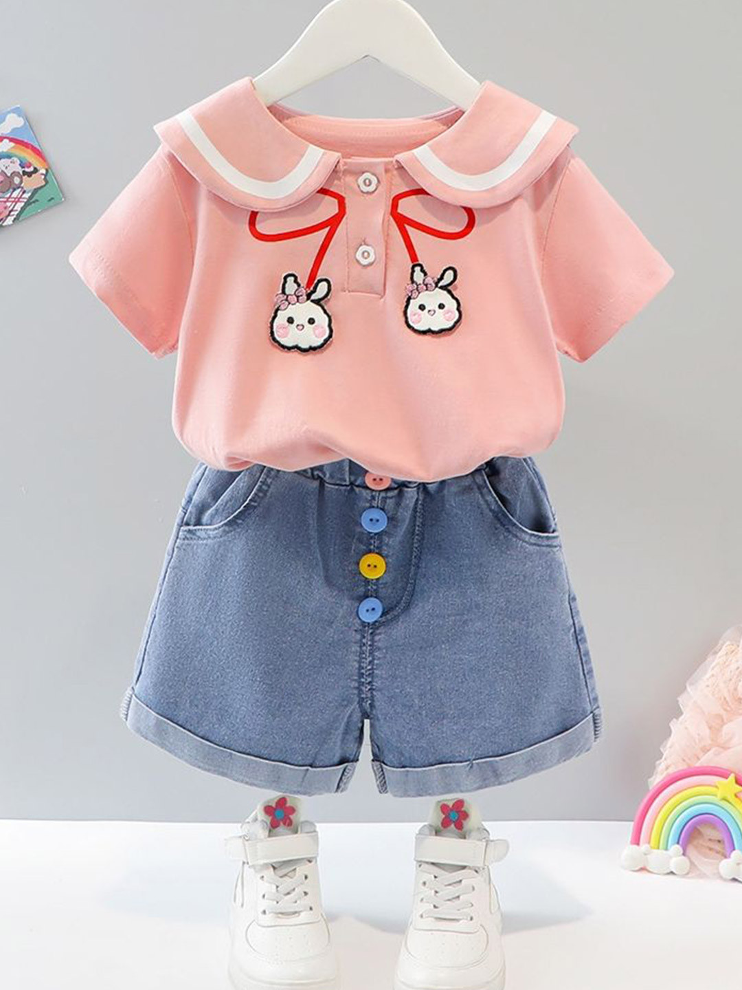 

LULU & SKY Girls Printed T-shirt with Shorts, Pink