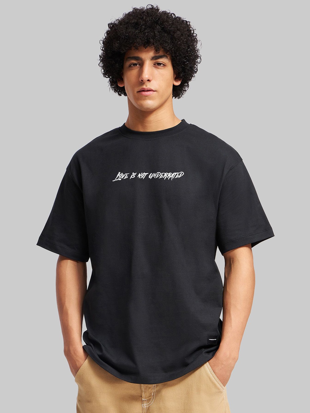 

Underrated Club Men Printed Bio Finish Applique T-shirt, Black