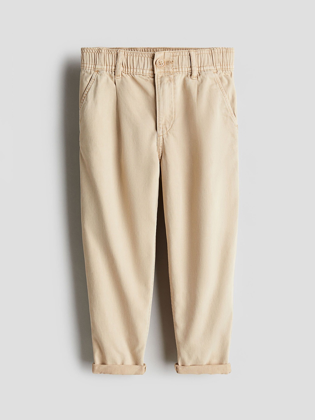 

H&M Loose-Fit Tapered Twill Chinos, Beige