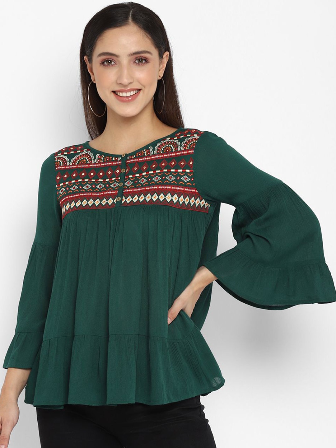 

Taurus Geometric Embroidered Top, Green