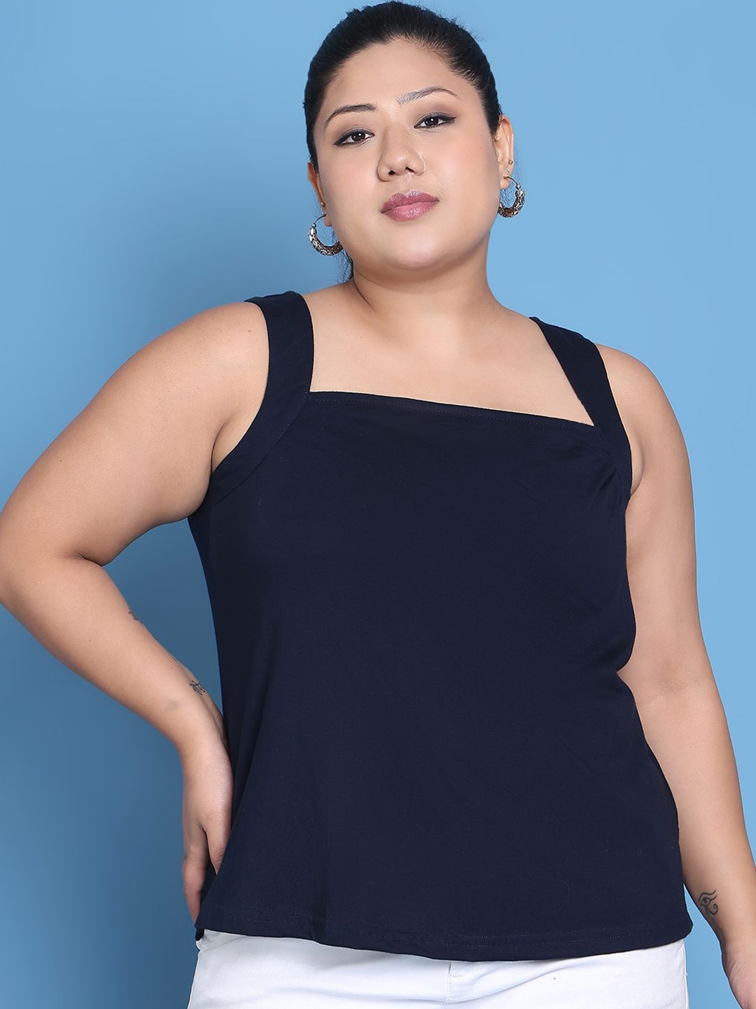 

theRebelinme Cotton Longline Top, Navy blue