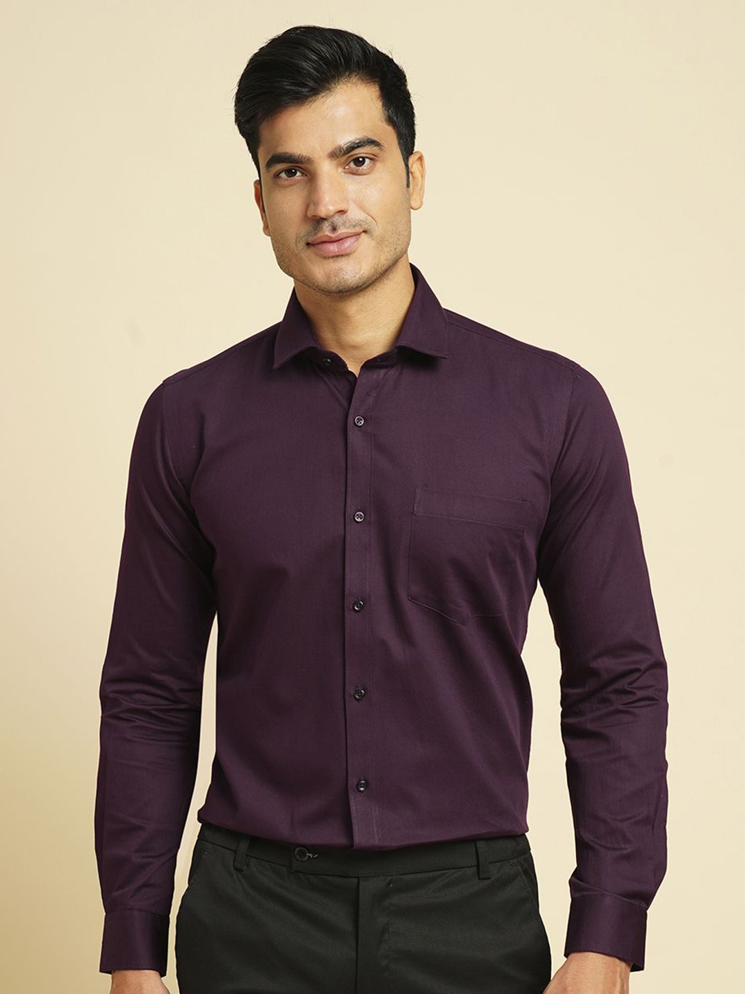 

John Philips Men Slim Fit Opaque Formal Shirt, Maroon