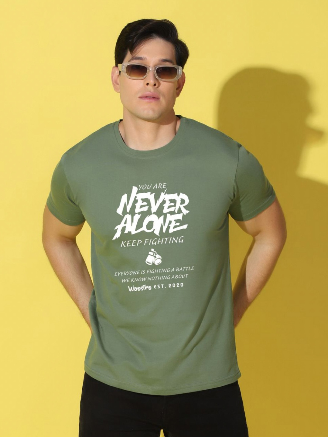 

WOOSTRO Men Typography Printed Slim Fit T-shirt, Green
