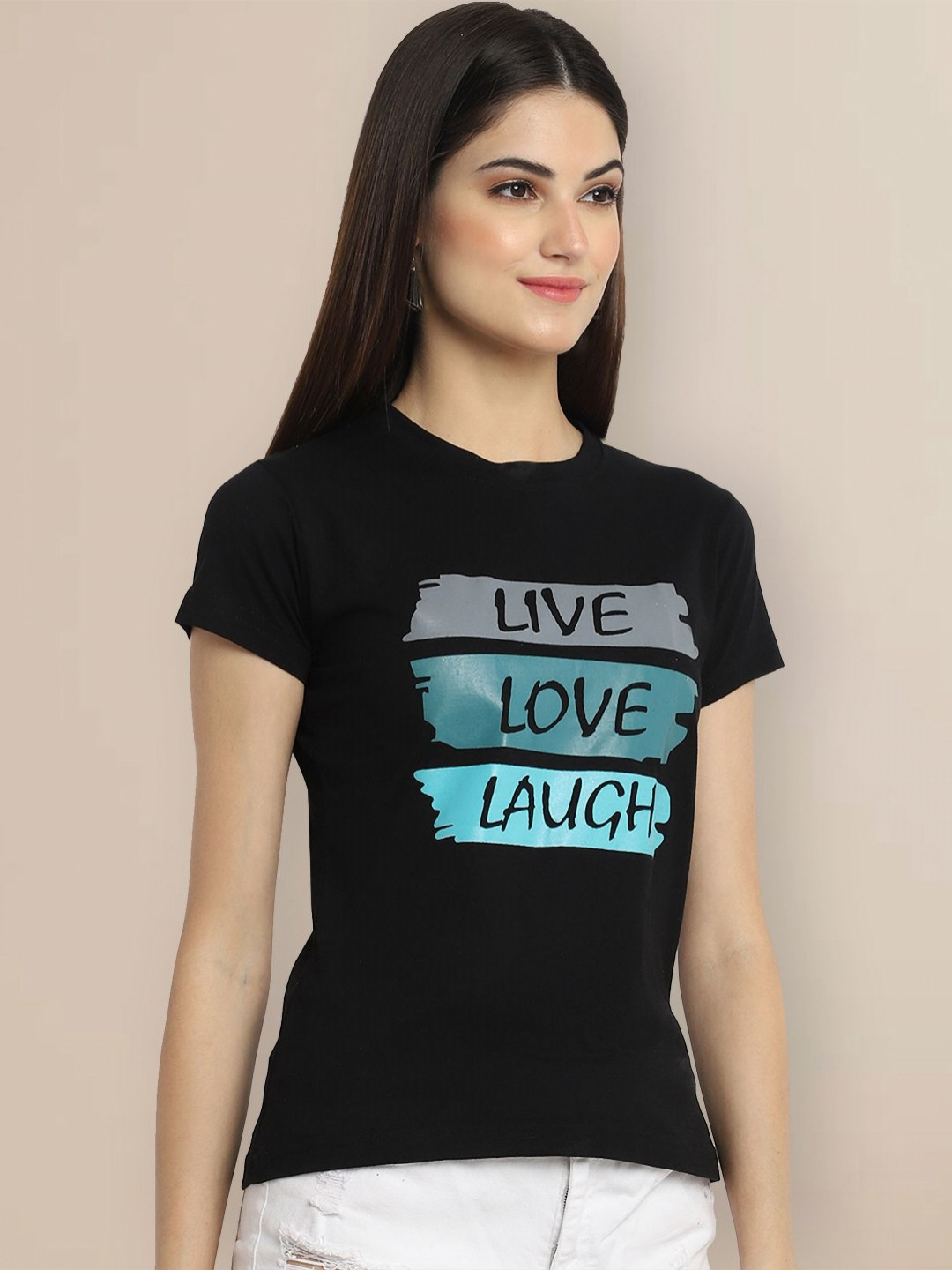 

GLOBAL NOMAD Women Typography Printed T-shirt, Black