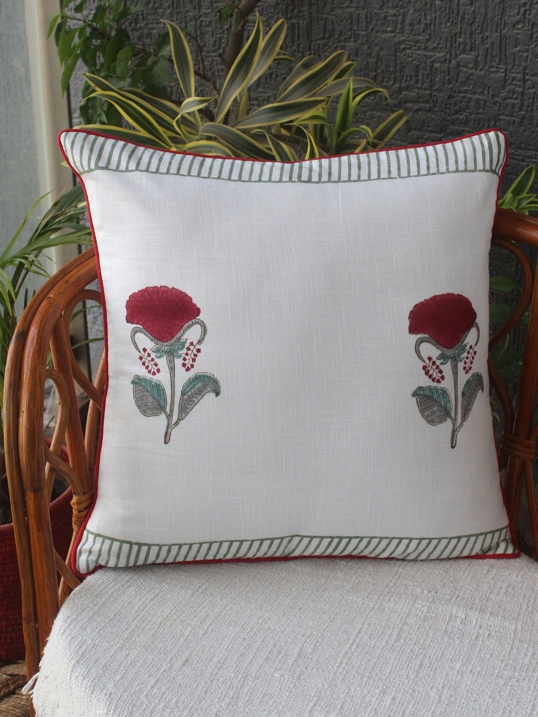 

Weaves of Tradition White & Red Ethnic Motifs Square Cushion Covers