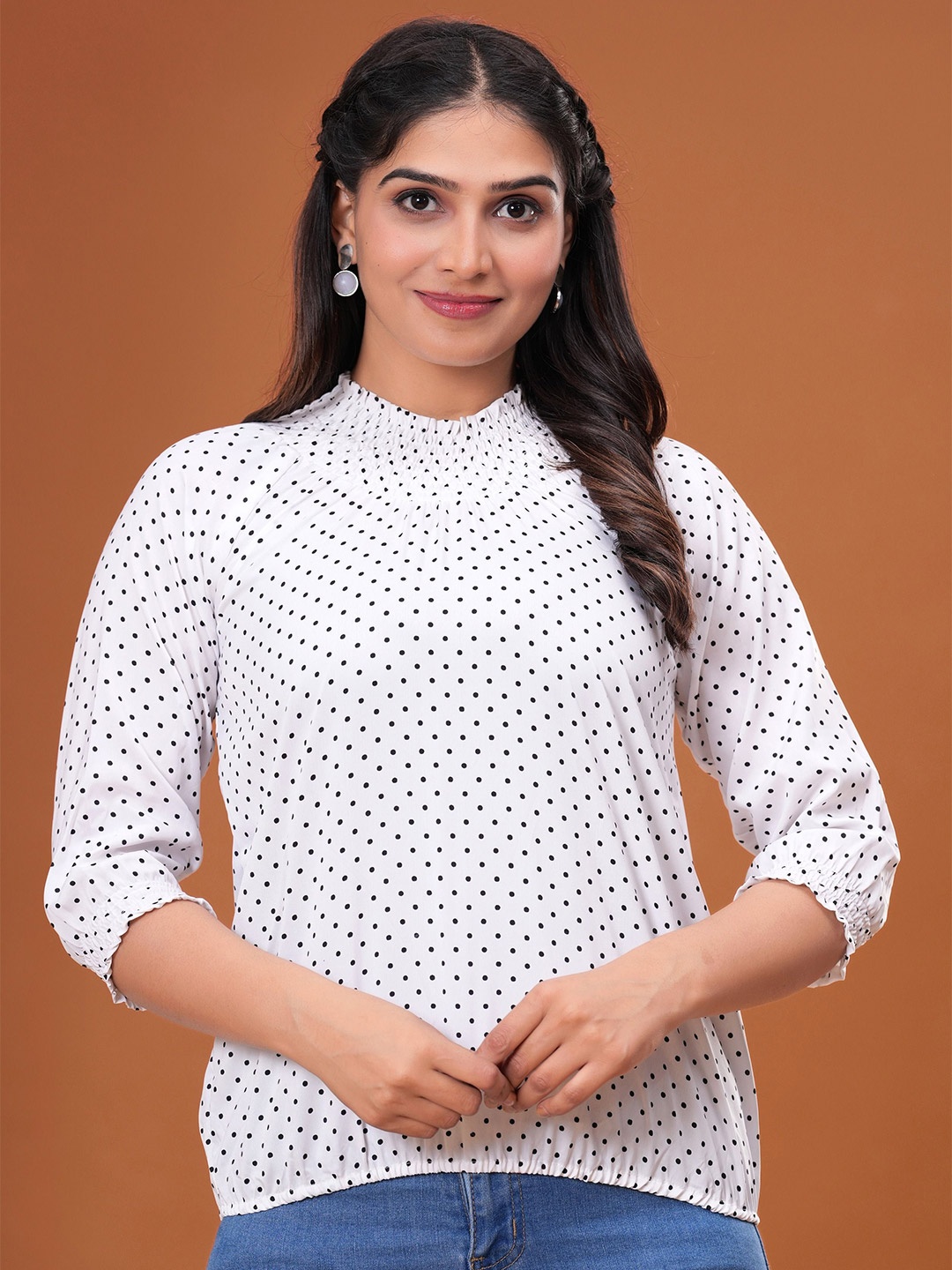 

HIMANC Polka Dot Print Crepe Top, White