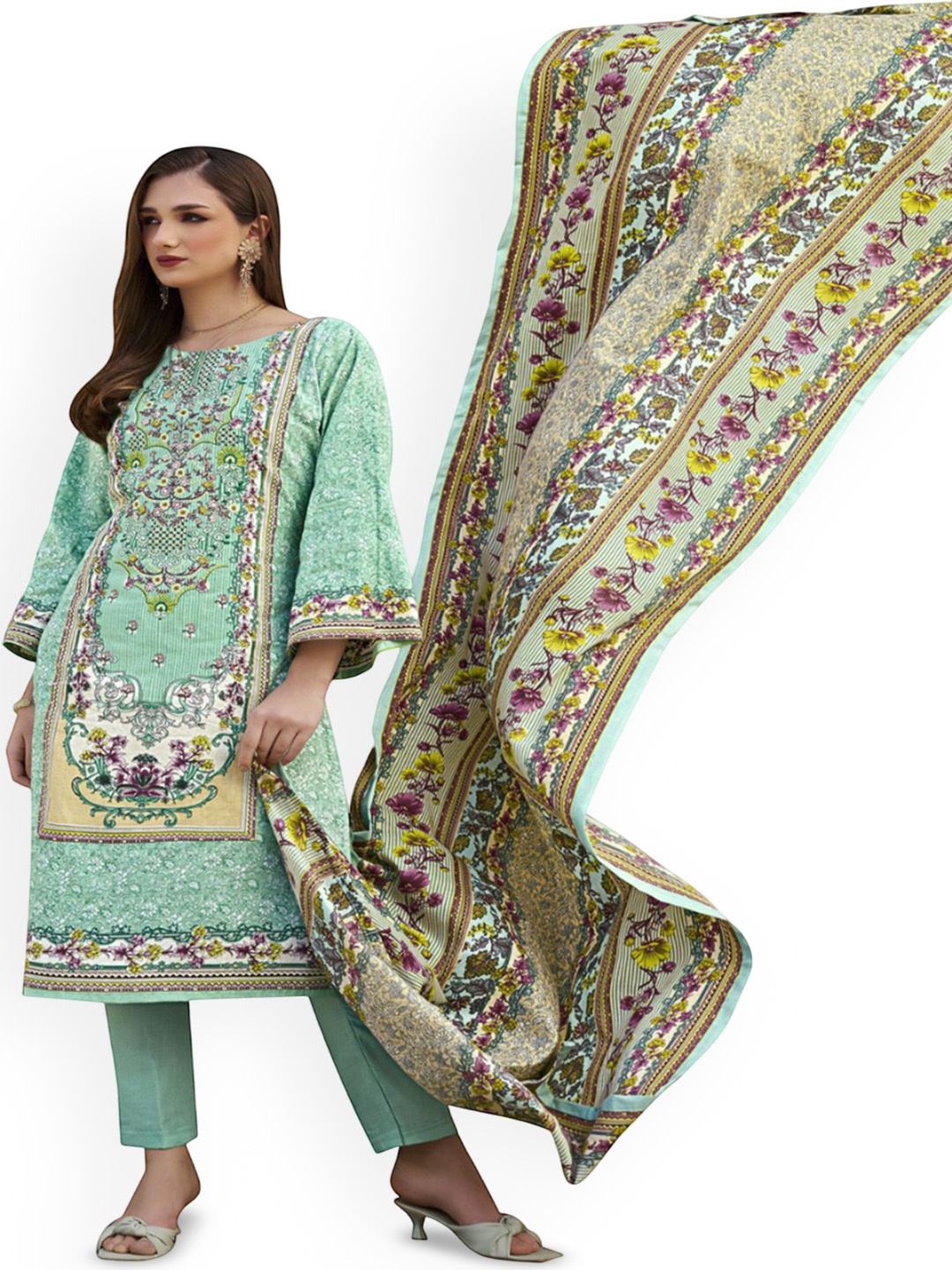 

DRAVINAM Trends Embroidered Pure Cotton Unstitched Dress Material, Green