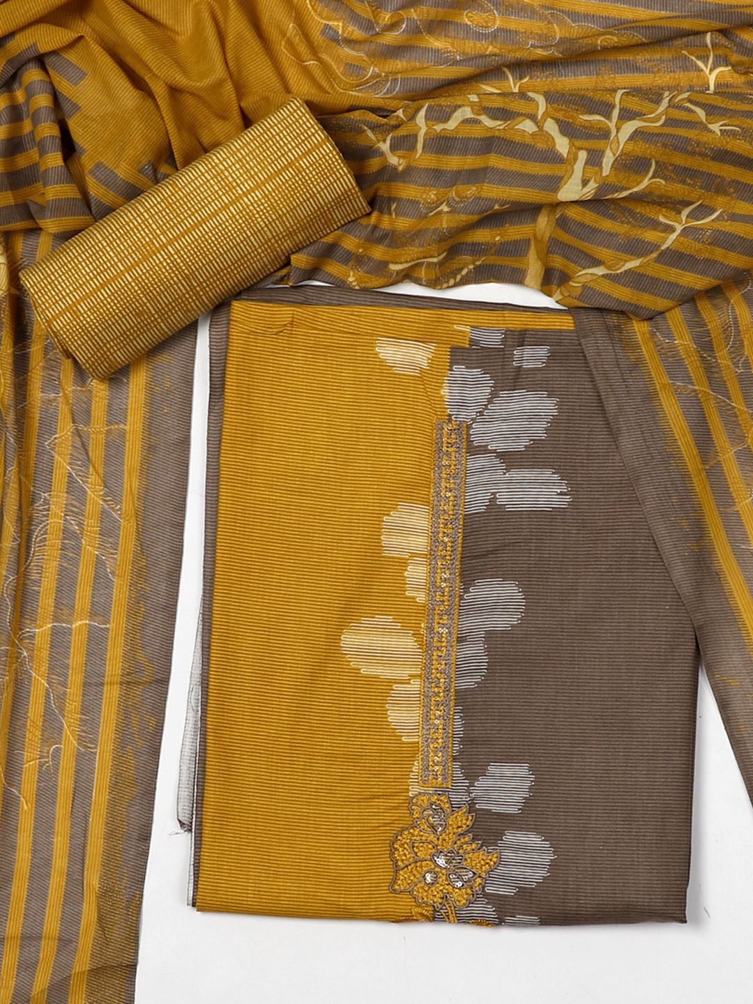 

SALWAR STUDIO Embroidered Pure Cotton Unstitched Dress Material, Yellow