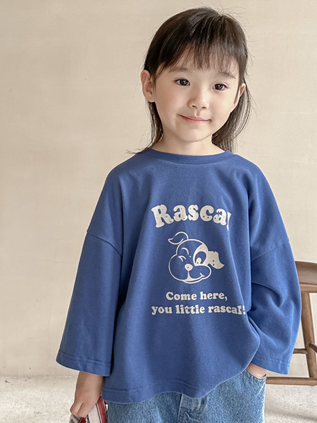 

LULU & SKY Girls Typography Printed Applique T-shirt, Blue