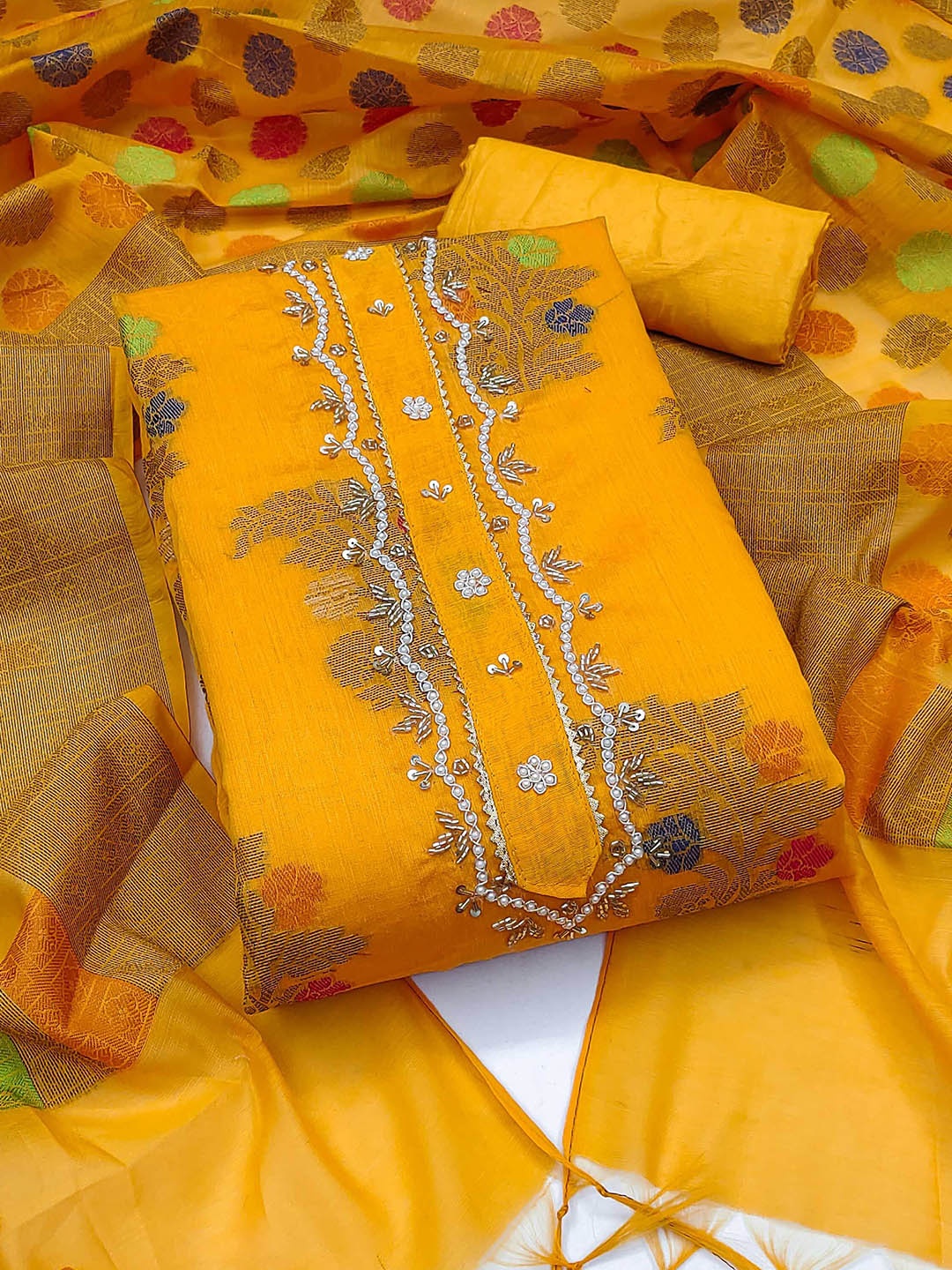 

SHADOW & SAINING Semi-Stitched Dress Material, Mustard