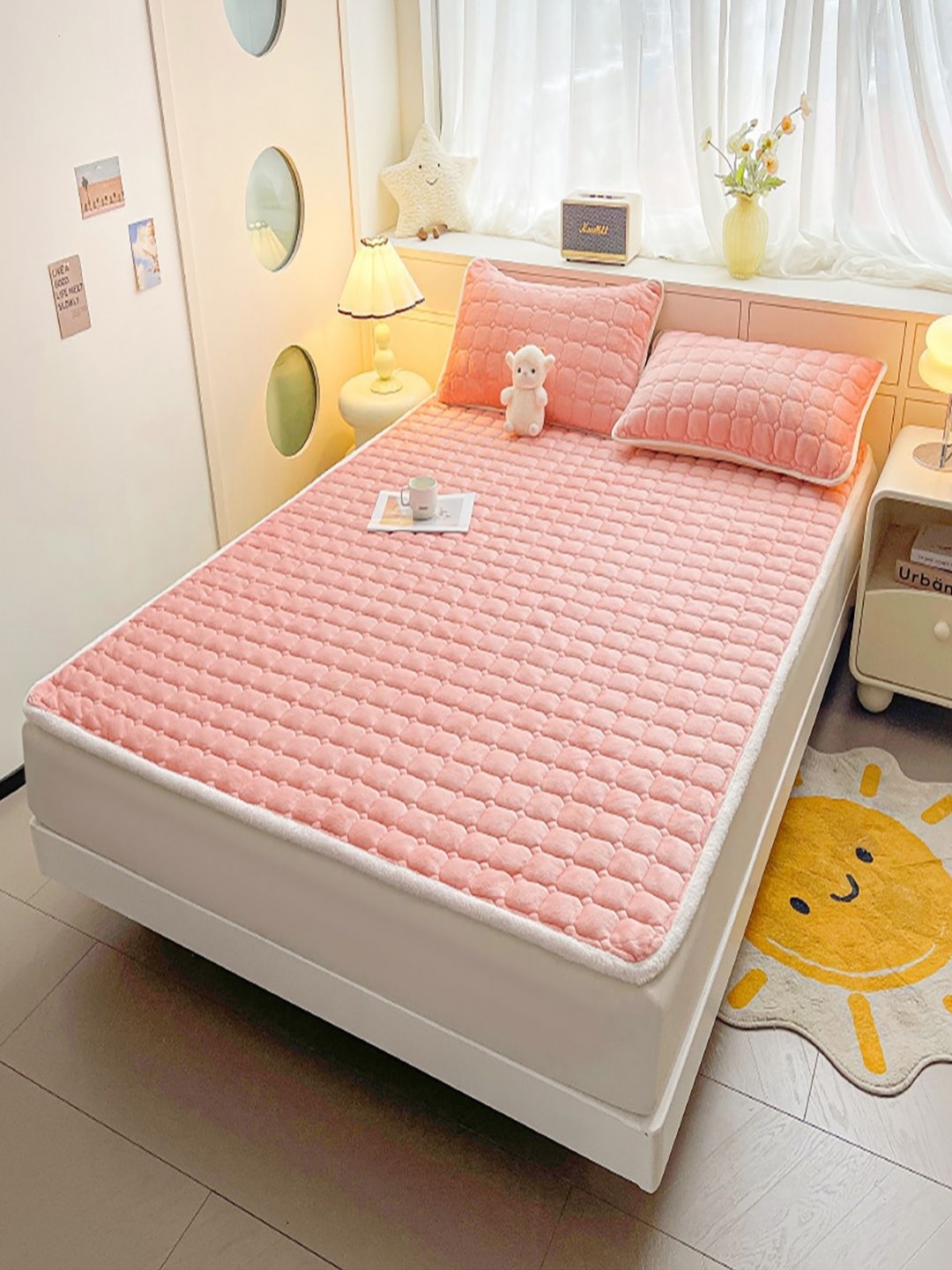 

JC HOME Pink Geometric 150 TC Single Bedsheet with 1 Pillow Covers