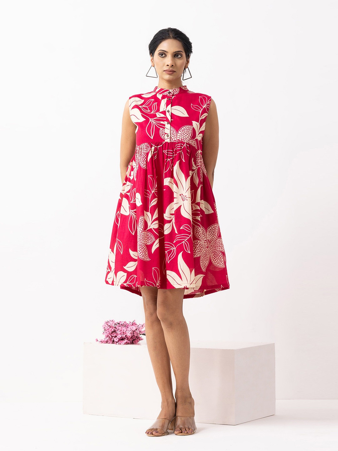 

THE INDIAN CAUSE Floral Print A-Line Dress, Red