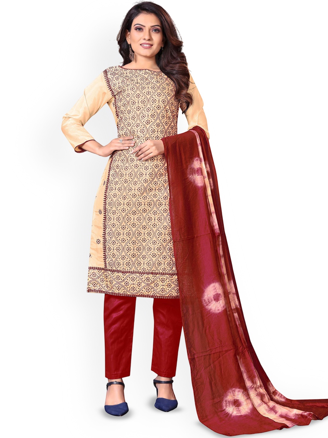 

SHADOW & SAINING Embroidered Unstitched Dress Material, Beige