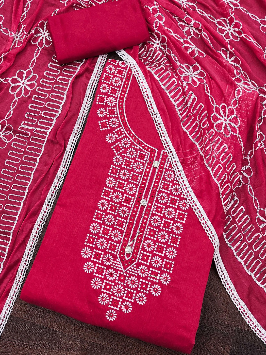 

SHADOW & SAINING Embroidered Unstitched Dress Material, Pink