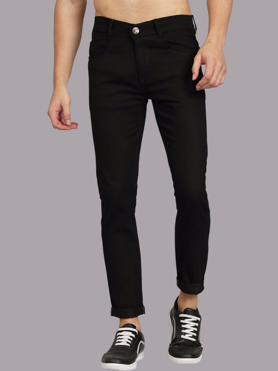 

COMFITS Men Classic Slash Knee Stretchable Jeans, Black