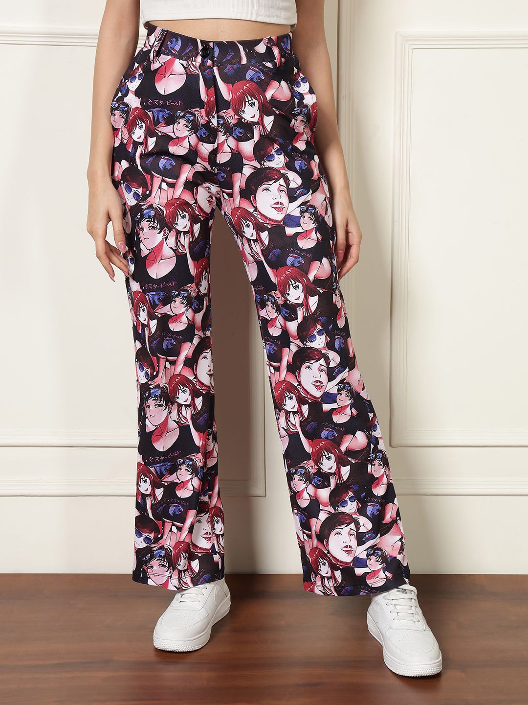 

TANDUL Women Floral Printed Original Straight Fit Trousers, Black