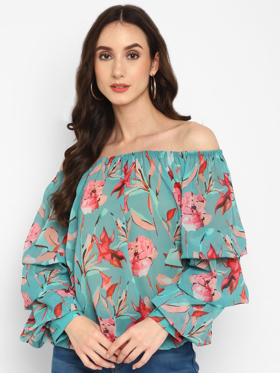 

Taurus Floral Off-Shoulder Top, Green