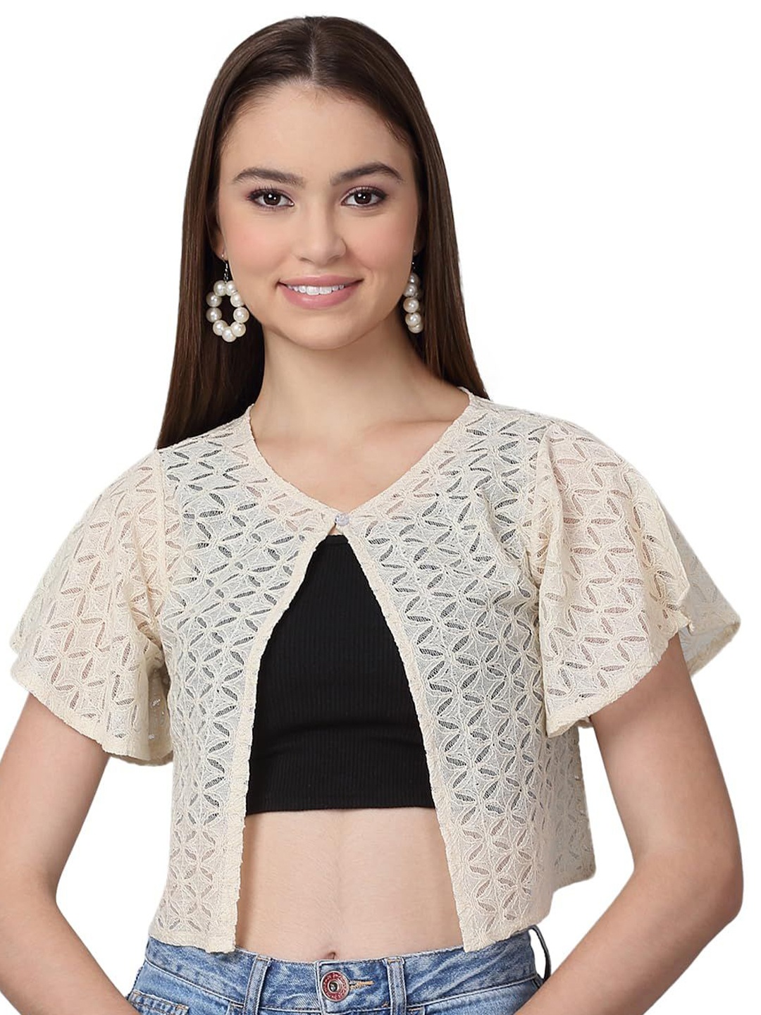 

SZN Women Printed Shrug, Cream