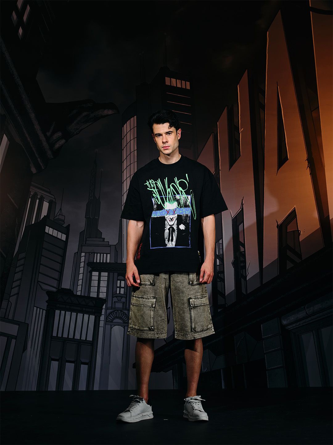

Bonkers Corner Men Printed Raw Edge T-shirt, Black