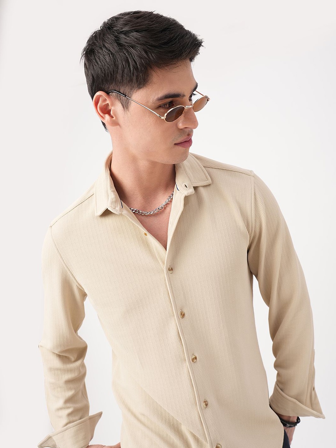 

VASTRADO Men Classic Slim Fit Opaque Casual Shirt, Beige