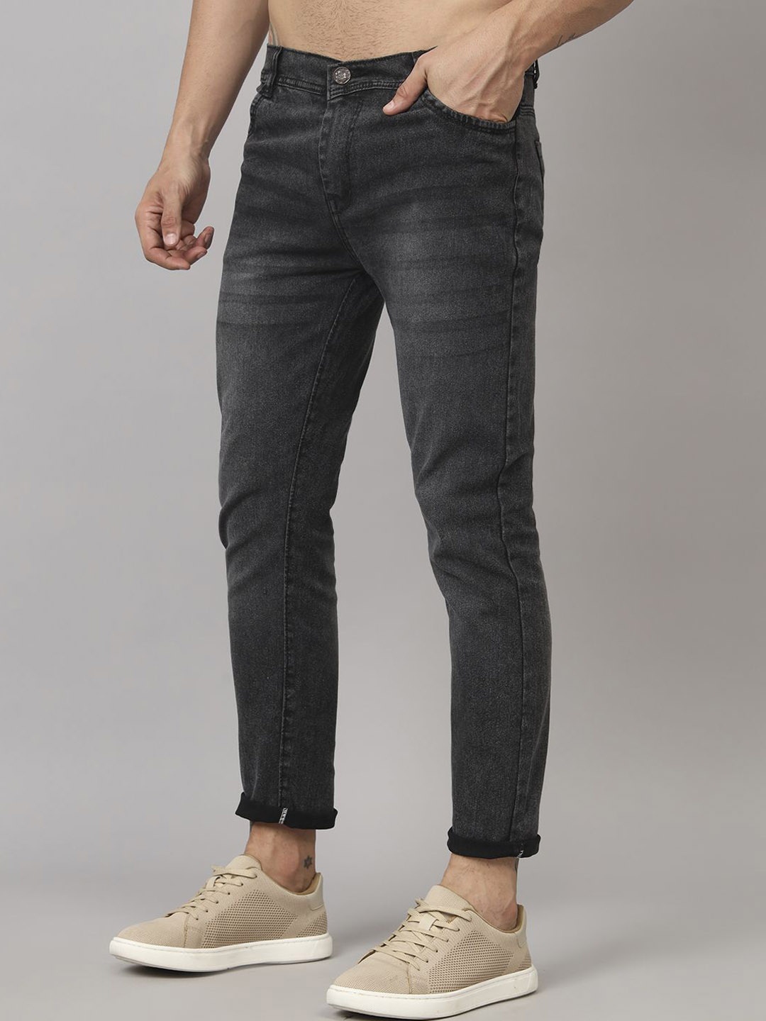 

LINARIA Men Classic Slim Fit Slash Knee Jeans, Grey