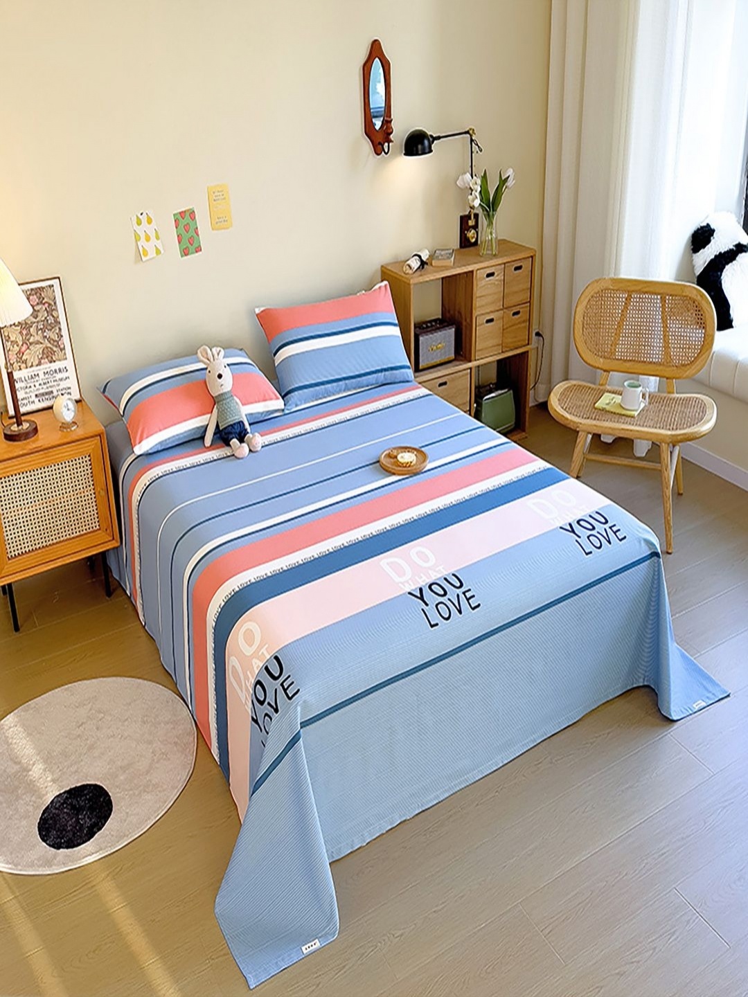 

JC HOME Blue & White Striped 140 TC King Bedsheet with 2 Pillow Covers