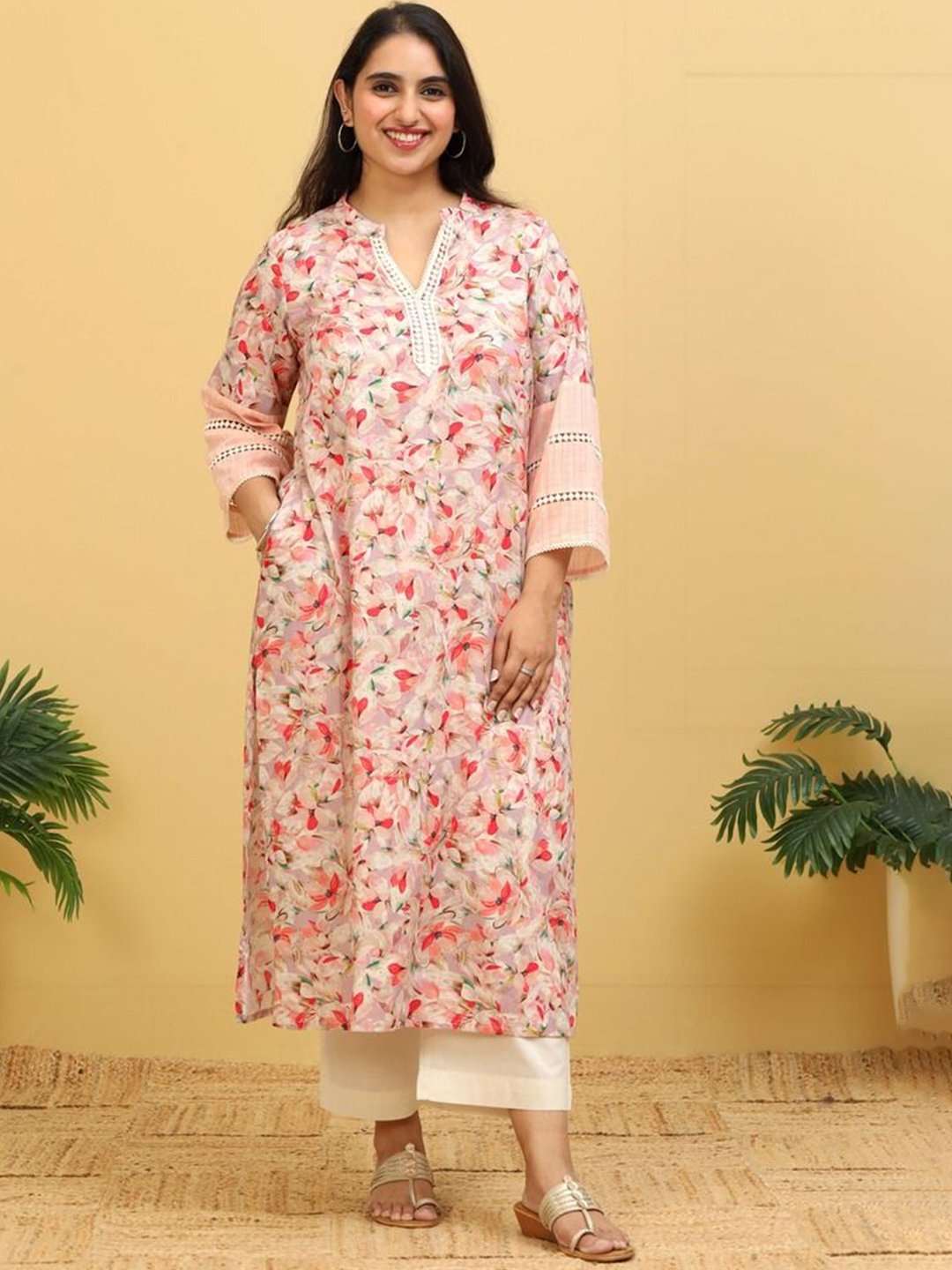 

Amaya Women Floral Yoke Design Thread Work Anarkali Kurta, Pink