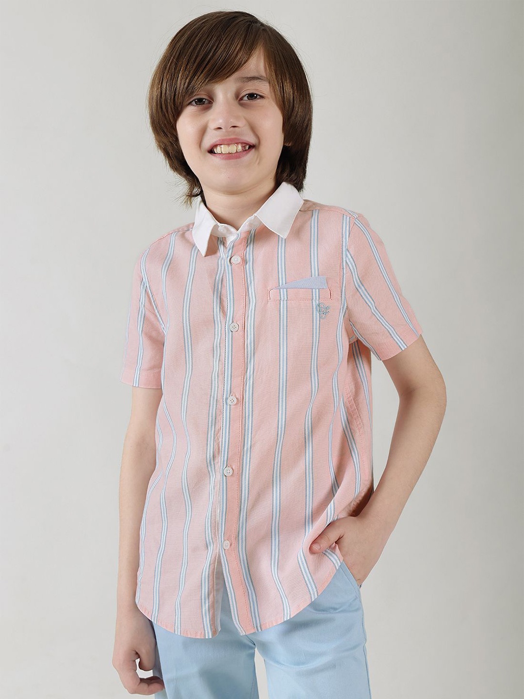 

One Friday Boys Comfort Opaque Striped Casual Shirt, Pink