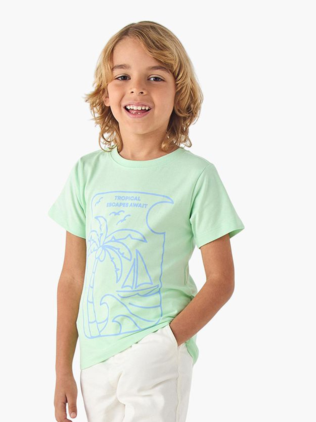 

Juniors by Babyshop Boys Floral 2 Printed Drop-Shoulder Sleeves Pockets T-shirt, Multi