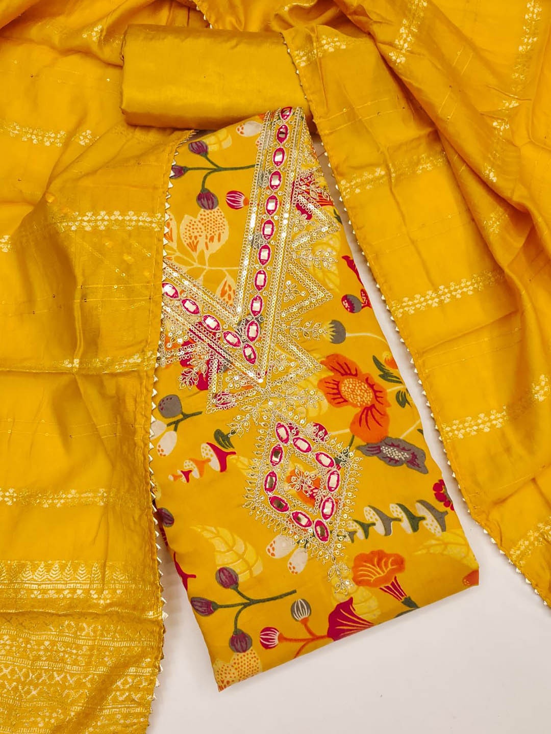 

BlissFlair Unstitched Dress Material, Yellow